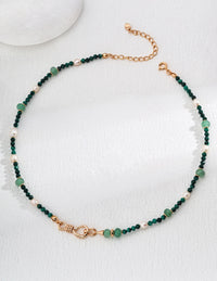 S925 silver green Dongling jade natural malachite pearl necklace (necklace/bracelet dual-use)