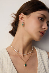 S925 silver vintage natural malachite earrings