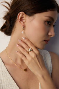 S925 silver simple natural pearl ring