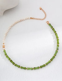 Sterling silver bamboo pearl necklace