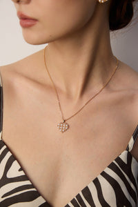 S925 silver retro design imitation pearl heart-shaped necklace