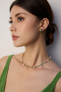 S925 silver vintage natural pearl lapsali pine stone necklace