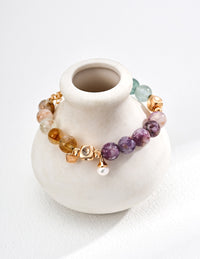 S925 silver colourful purple mica pearl yellow tower crystal green fluorite bracelet