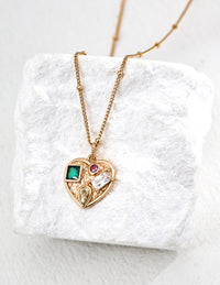 S925 silver retro design zircon heart-shaped pendant