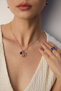 S925 silver simple natural lapis lais pendant necklace