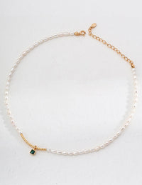 Sterling silver zircon pearl necklace