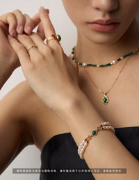 S925 silver simple natural pearl malachite bracelet