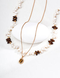 S925 Silver Natural Pearl Czech Glaze Necklace